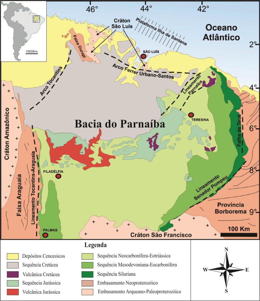 Capítulo 2. Contextualização Geológica Figura 2.1: Mapa geológico simplificado da Bacia do Parnaíba. Modificado de Nascimento & Góes (2007).