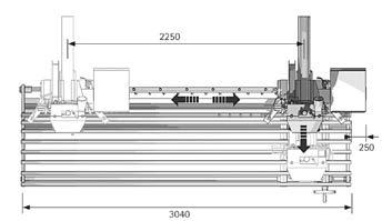 aspiração de cavacos de 100 mm Fluxo volumétrico de 141 m³ / h Consumo de ar de 1,2 litros / curso Bancada de trabalho 560 x 3040 mm Altura recomendada do armário inferior de 850 mm Para unidade de
