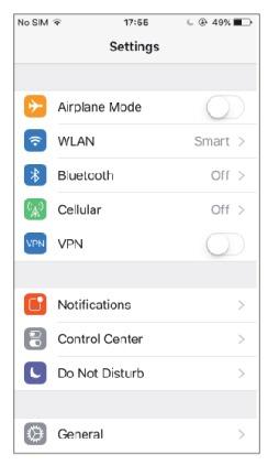No SIM 20:14 61% Definições Modo Voo WLAN Bluetooth Telefone Smart Off Off VPN Notificações Centro de Controlo Não perturbar Geral 5 Leia as instruções 6