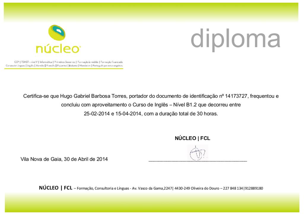 Diploma Inglês Nivel B1.2.