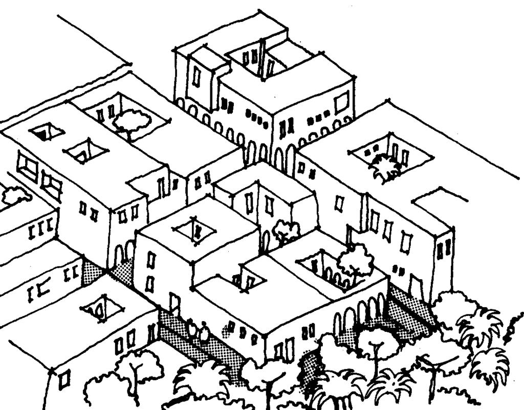 Princípios de desenho urbano para regiões tropicais de clima quente-seco.