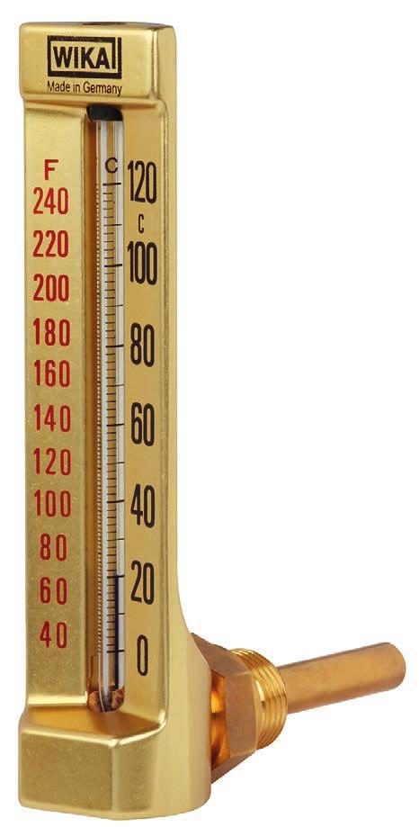 Medição mecânica de temperatura Termômetro de vidro para máquinas (Termômetro Capela) Modelo 32, Forma-V WIKA
