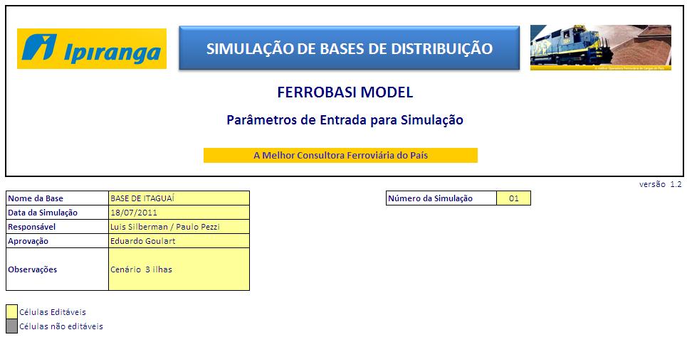As 4 etapas da simulação são : Primeira etapa : entrada de dados operacionais em uma planilha em Excel.