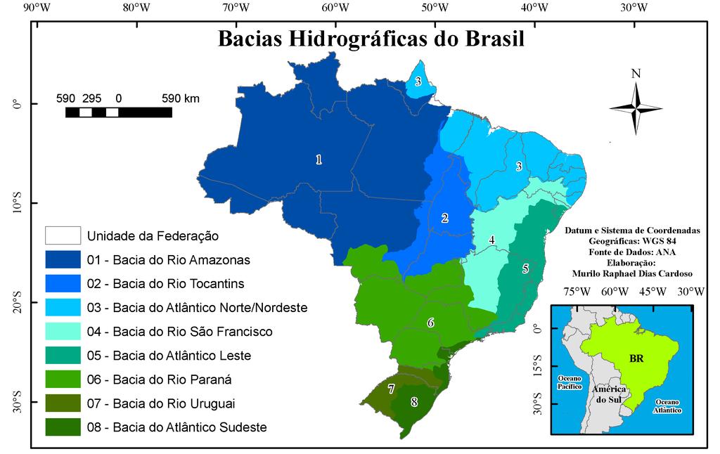 Situação Brasileira Segundo a Agência Nacional das Águas - ANA (2003) o país enfrenta problemas nas regiões hidrográficas costeiras do
