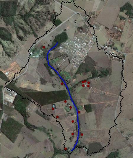 O número de casas consideradas na microbaciado Ribeirão Dourados, foi obtido a partir da análise de imagens do Google Earth, na qual se levantou um total de 21 propriedades rurais na área da