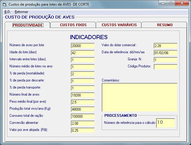 9.3.2 Indicadores de Produtividade É o lançamento de indicadores de produtividade correspondente a Lotes Avícolas de Corte Integração, Bovinos de Corte Engorda, Lavoura, Leite, Suínos Terminação 9.3.2.1 Aves Frangos de Corte: Figura 9.