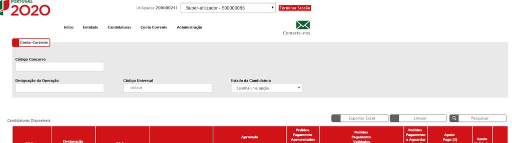 FIGURA 3 ECRÃ CANDIDATURAS DISPONÍVEIS Para associar o pedido de pagamento a uma candidatura em específico