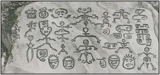 imaginação de leigos (Martin, 1999). Os grafismos rupestres são mencionados por cronistas e viajantes desde o século XVI. É possível assinalar as obras de Pe. Manoel da Nobrega (1549), Pe.