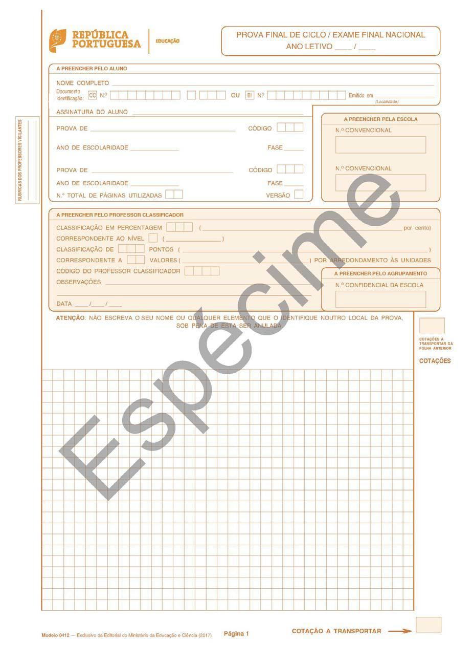 Folha de prova final de Matemática (92) e dos exames finais nacionais de Matemática A (635), Matemática B