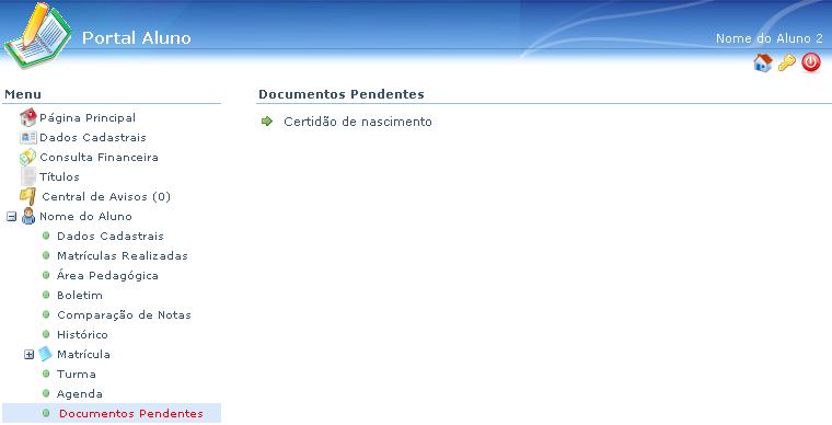 11.13 Documentos pendentes Caso o aluno possua alguma pendência de documentos na instituição, o item de menu Documentos Pendentes é exibido.