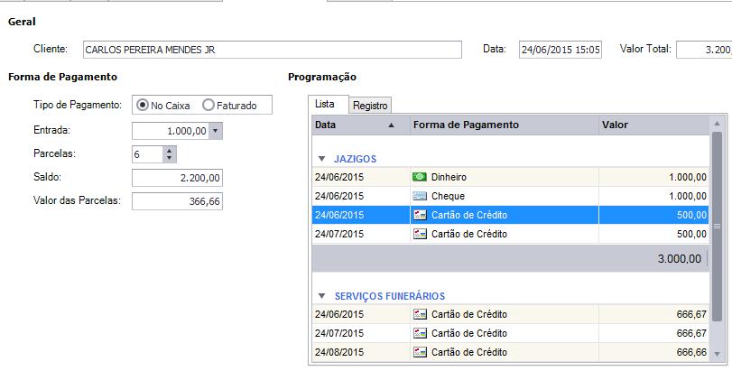 Forma de Pagamento / Colaboradores Envolvidos Divisão da forma de pagamento de um atendimento completo entre múltiplas empresas.