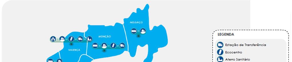 pt Infraestruturas: 1 Aterro; 1 Estação Triagem; 1 Estação de Transferência e 2