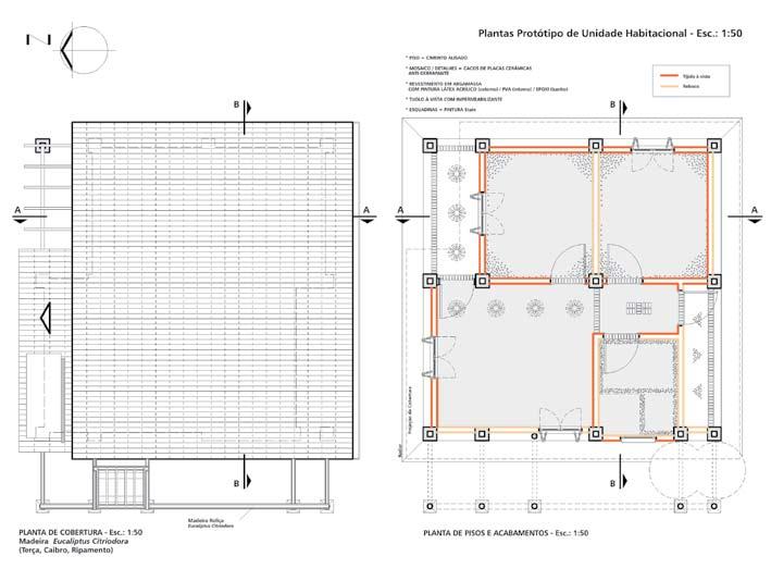129 Figura 60 Planta da cobertura e detalhes de pisos e seu acabamento portas, deverão ser de 2,10 m x 0,80 m.