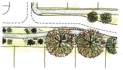 Através do ordenamento da vegetação e da forma do percurso, foram criados bolsões com vegetação e mobiliá- rio urbano, configurando lugares de estar (Figura 87).
