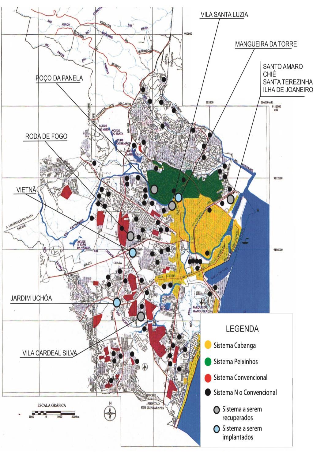 Esquema histórico dos SES de Recife/PE até 2012 Mapa de Localização dos SES de Recife/PE até 2012 1908-1915 : Saturnino (área centralabordagem integrada e inclusiva) ETE Cabanga, 115Km de rede, 09 EE.
