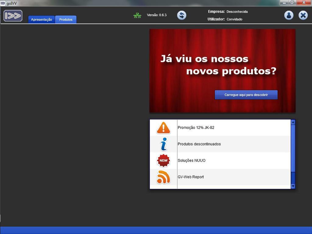 APRESENTAÇÃO Menu de gestão principal. Poderá escolher A página de apresentação ou a lista de produtos da VV Os novos produtos da IVV Automação.