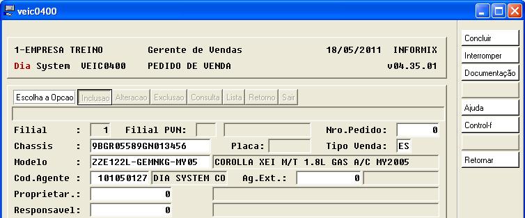 Vendedor de Veículos Capitulo 02 Selecionar com Ctrl+E o Proprietário e o Responsável pelo Pagamento - O proprietário é o nome do cliente.