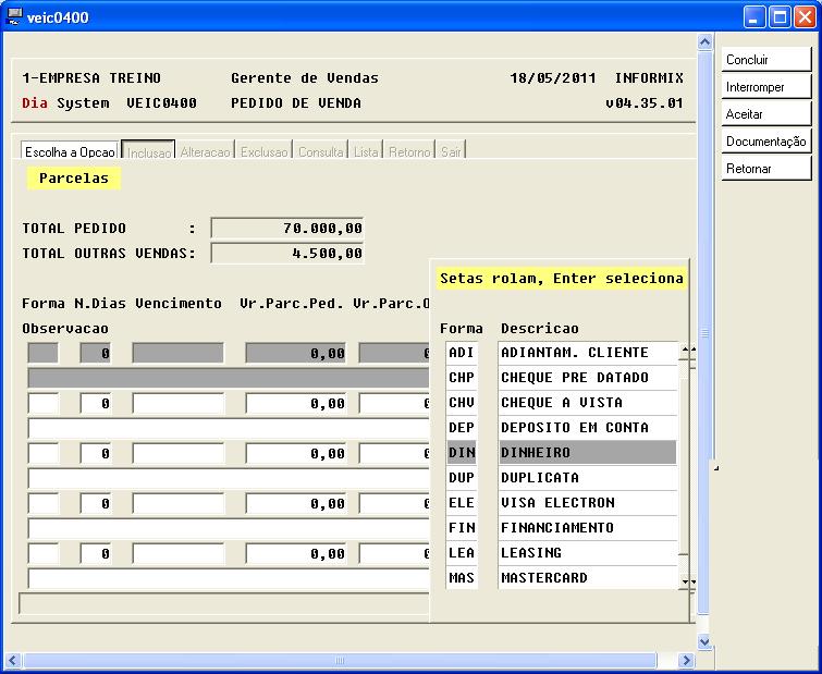 Vendedor de Veículos Capitulo 02 Informe agora como será pago o veículo, com Ctrl+E aparecem as opções