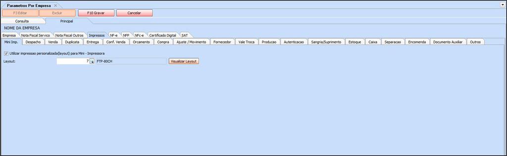 1 Nova aba de impressão Documento Auxiliar Caminho: Configurações>Parâmetros por empresa Aba Impressos Foi desenvolvido uma