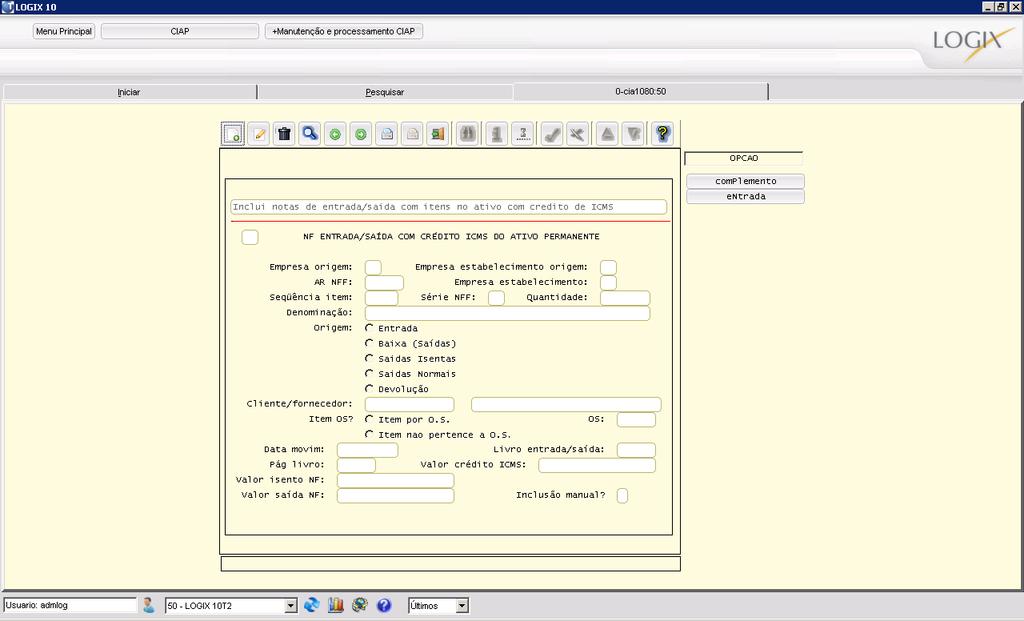 1.6. Manutenção e Processamento CIAP Nesta parte do treinamento, serão detalhados os programas do CIAP utilizados para efetuar a manutenção dos itens com direito ao crédito de ICMS e o cálculo mensal