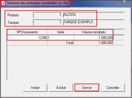 informado na coluna Volume recebido no dia, da janela Movimentação Diária de