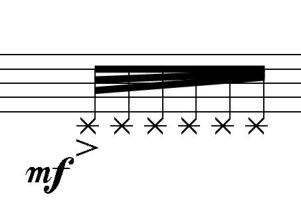 Ação 4: Batidas com as pontas dos dedos na caixa do instrumento. Os colchetes indicam diminuição da velocidade.