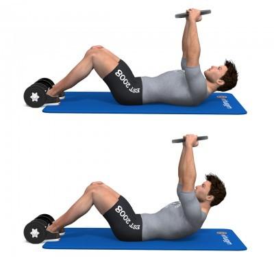 Rosca Direta com Halter Bíceps Coloque os pés em posição de passada. Mantenha as costas em uma posição neutra. Segure os halteres.