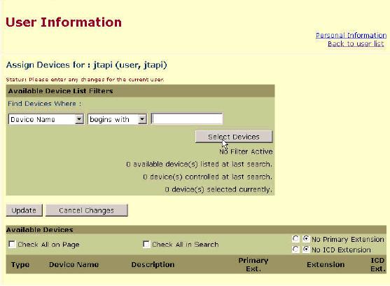 5. Verifique as caixas ao lado de suas portas CTI e de ponto de rota CTI da lista de dispositivos de sua busca.