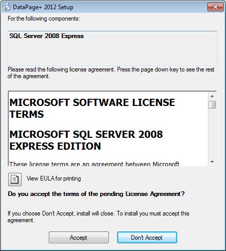 Figura 3 Aceitação pendente do acordo de licença do SQL Server 2008 Uma barra de progresso aparece primeiro para o.
