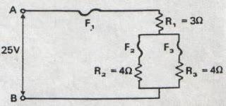 Se os pontos P e Q forem ligados respectivamente aos bornes de uma bateria e 20 volts, o(s) fusível (fusíveis) que queimará (queimarão) é (são) 37) No circuito indicado, F1, F2 e F3 são fusíveis,