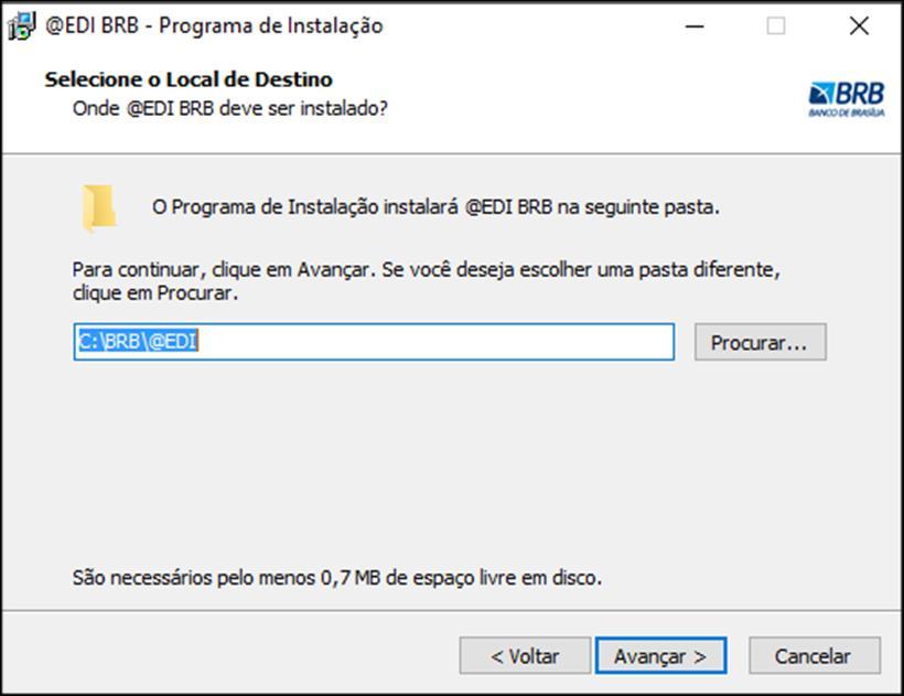 Na tela Selecine lcal de Destin há pçã de selecinar diretóri nde será efetuada a instalaçã da aplicaçã.