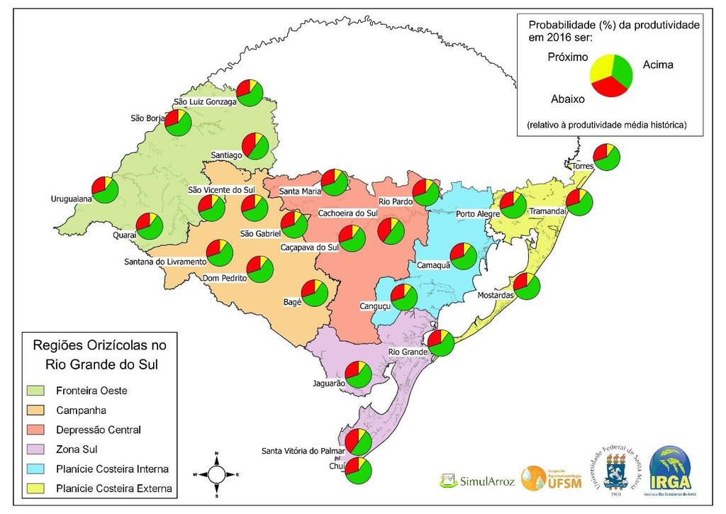 Fronteira Oeste: Uruguaiana, Alegrete, Quaraí, Santiago, São Borja e São Luiz Gonzaga; Campanha: Bagé, Dom Pedrito, Santana do Livramento, São Gabriel e São Vicente do Sul; Central: Caçapava do Sul,