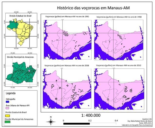 Histórico das Voçorocas em Manaus-AM Histórico das Voçorocas em Manaus-AM (Org: Nádia Rafaela Pereira de Abreu, 2014).