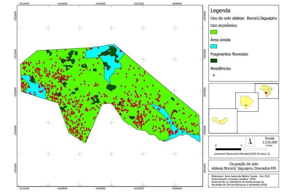 Porto Alegre/RS - 23 a 26/11/2015 Figura 5. Mapa de uso e ocupação do solo aldeias Bororó/Jaguapirú Dourados - MS, 2015. Edição: Jaine Aparecida Balbino Soares, 2015.