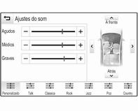 42 Funcionamento básico Definições do som No menu de definições do som pode definir as características do som. Se ajustadas num menu principal, são definidas globalmente em todos os modos de fonte.