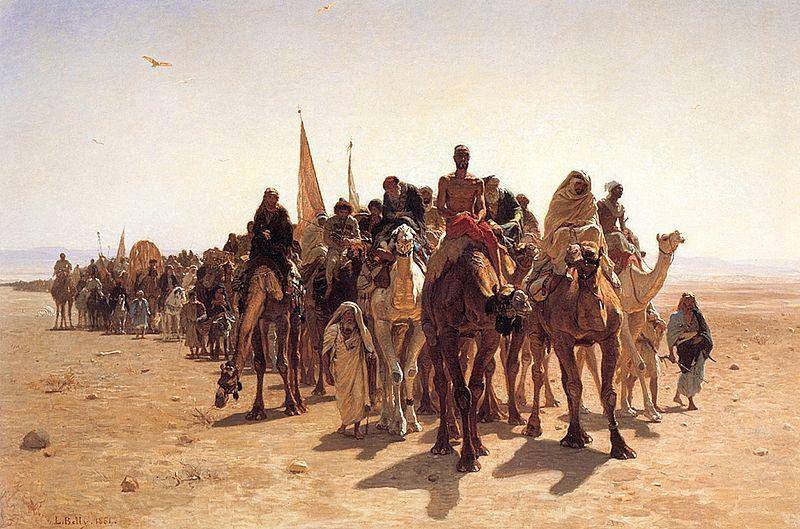 Caravanas atravessavam o deserto continuamente.