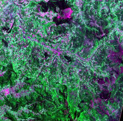 Figura 4: Imagem Landsat 7 (Etm+), composição colorida R5, G4 e B3, referente ao mês de janeiro de 2002, Município Alfredo Wagner, SC.