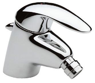 Monoblock basin mixer with Star cartridge, aerator, pop-up waste and fl exible supply hoses (front cold-water opening).