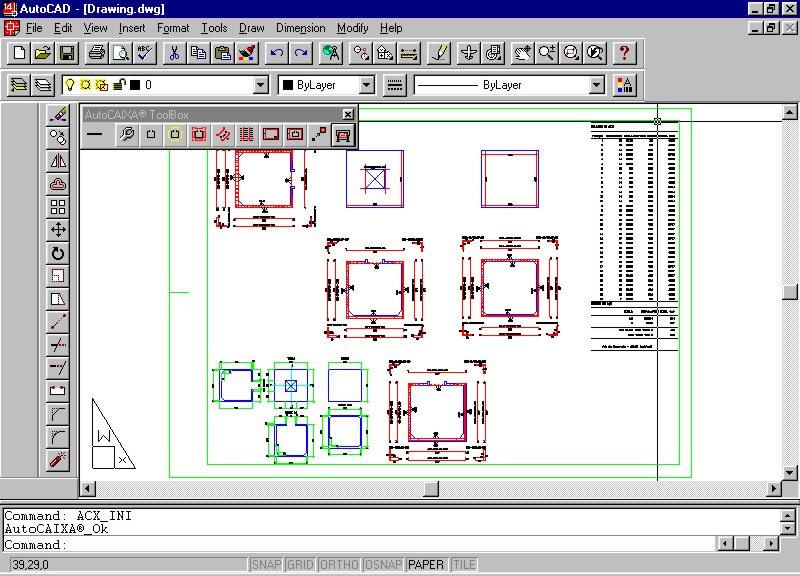 Detalhamento em plataforma CAD: O AutoCAIXA conta com um detalhamento completo da estrutura calculada, com desenho da planta de formas e planta de armação com detalhes em planta, da tampa e do fundo,