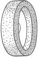 Na retificadora plana tangencial (eixo horizontal), podem-se empregar os rebolos cilíndrico (tipo reto plano) e cônico (tipo prato).