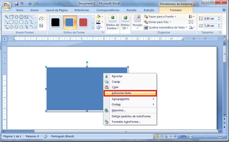 opção Adicionar Texto 4 O cursor do mouse será