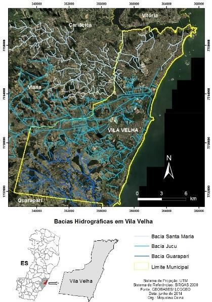 Mapa Figura 1 Bacias Hidrográficas que drenam o município de Vila Velha (ES).