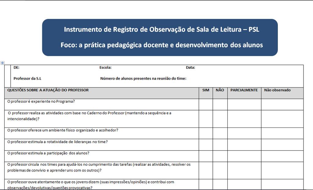 Estratégias presenciais Visitas às Salas de Leitura/ escolas Para apoiar esta ação de acompanhamento e formação, sugerimos a utilização do Instrumento de Registro de Observação da Sala de Leitura.