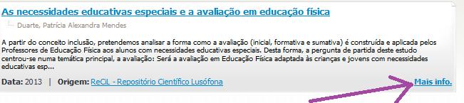 Voltando à lista de resultados, salienta-se que os símbolos que surgem à direita do título representam o tipo de acesso, sendo que