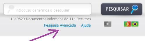 2 Pesquisa avançada Na página inicial do RCAAP, junto à caixa de pesquisa, encontra-se a hiperligação Pesquisa Avançada : Ela conduz-nos a uma página onde podemos