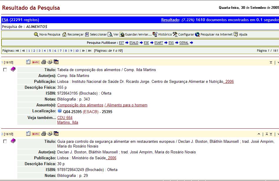 1.1.2. Resultados da Pesquisa Simples Os resultados da pesquisa surgem na janela seguinte.