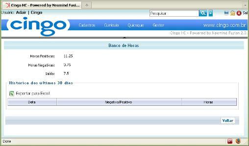 Recursos Funcionais (Consulta Banco de Horas) - Permite ao funcionário consultar de forma on-line o saldo de seu banco de horas, detalhando o volume