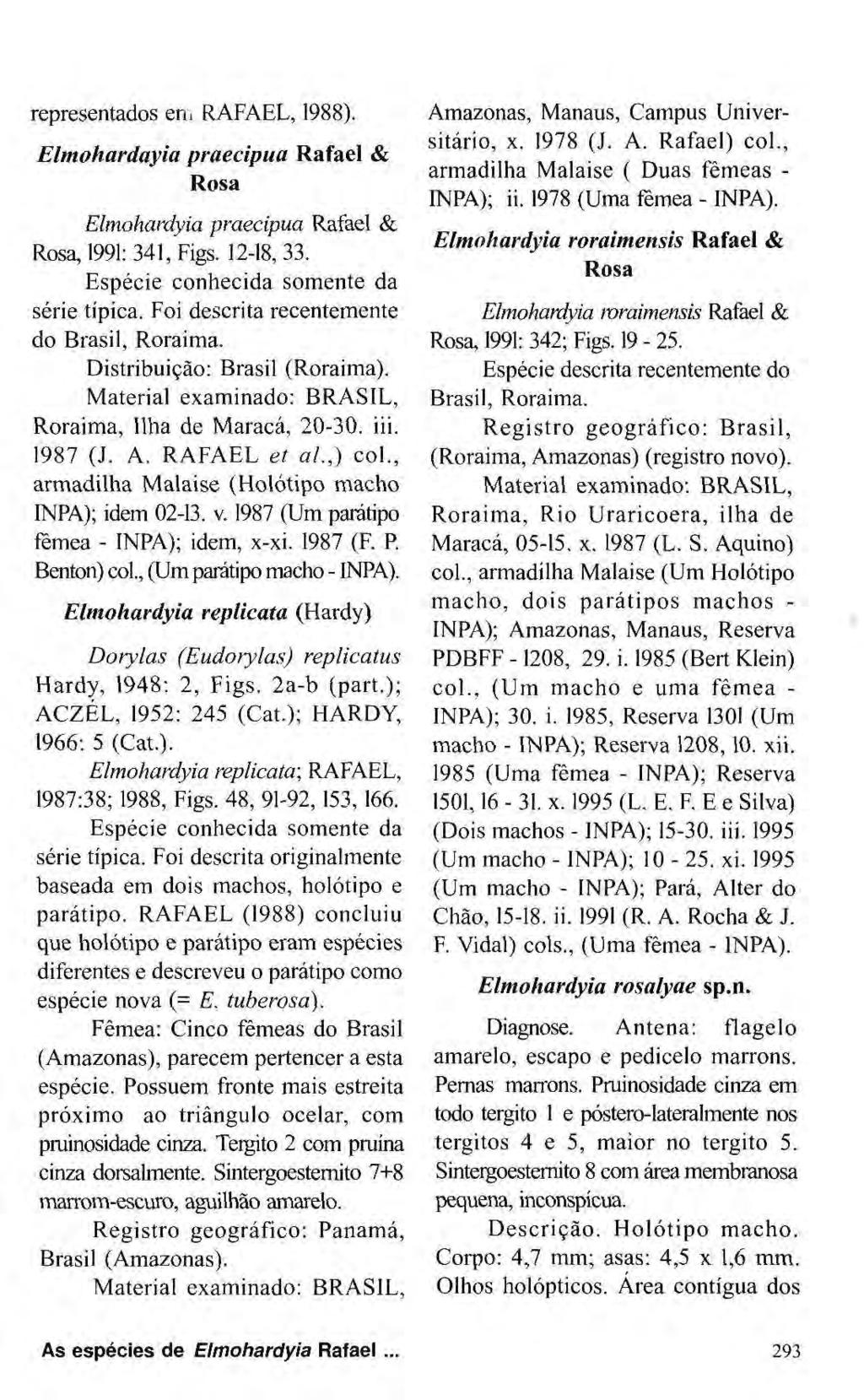 representados em RAFAEL, 1988). Elmohardayia praecipua Rafael & Rosa Elmohardyia praecipua Rafael & Rosa, 1991: 341, Figs. 12-18, 33. Espécie conhecida somente da série típica.