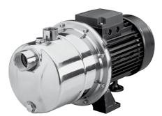 The E-JET series self-priming pumps are in stainless steel, suitable for pumping clean water. Single-phase versions include a permanent capacitor and overcurrent protection.