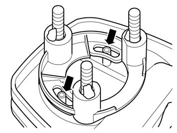 6B IMG-282409 7 Coloque o conector no fundo do suporte: O orifício-guia (1) da placa de circuitos do conector entra no pino respectivo existente no fundo do suporte e o orifício (2) da placa de